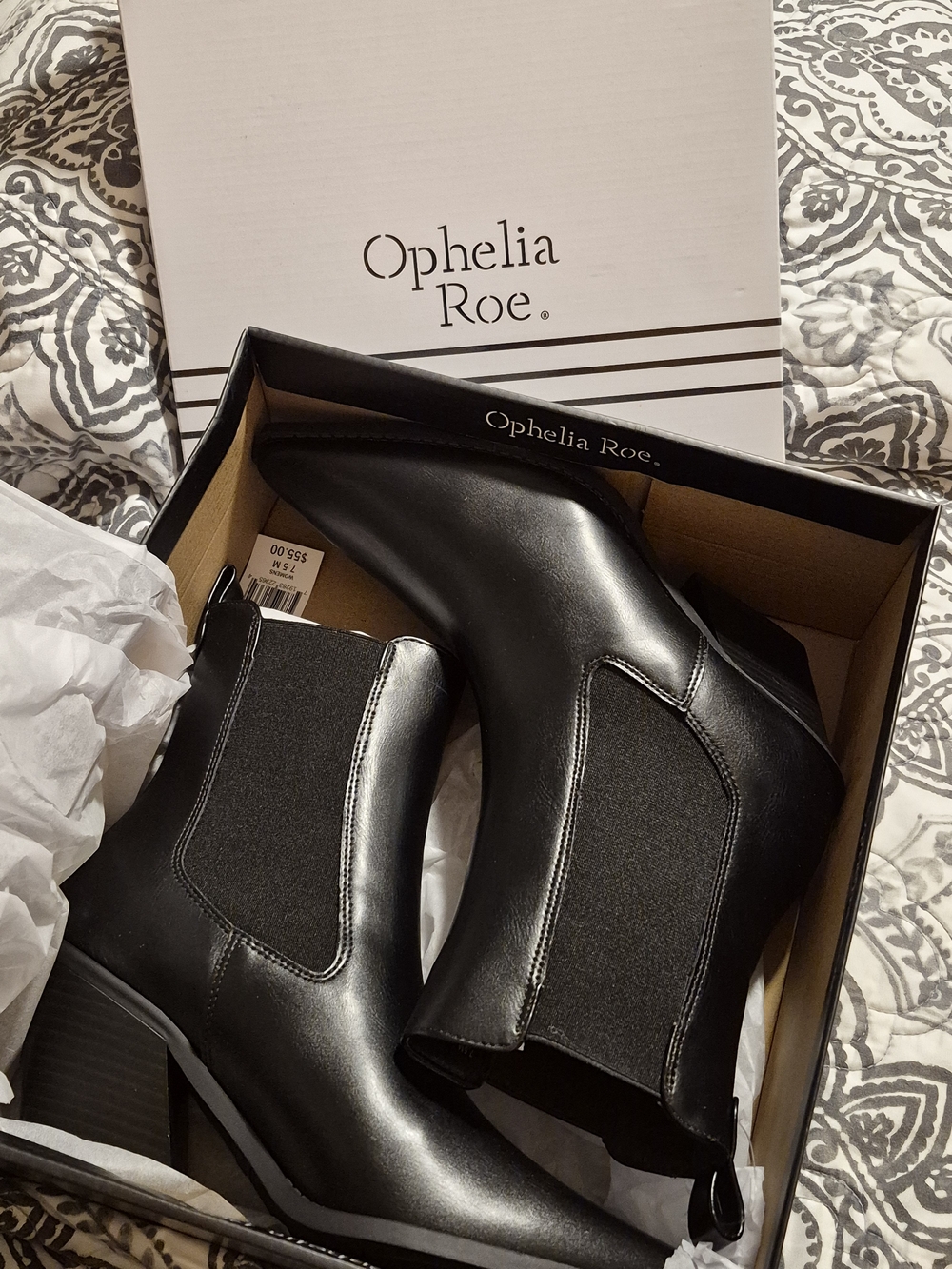 Ophelia Roe Black Chelsea Ankle Booties with Stacked Block Heel